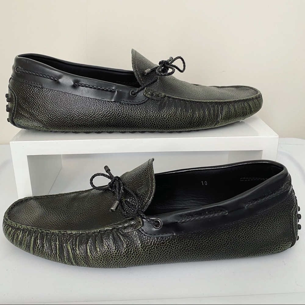 TOD’S City Gommino Green Grained Leather Lace Up Driving Loafers 10 11 Italy